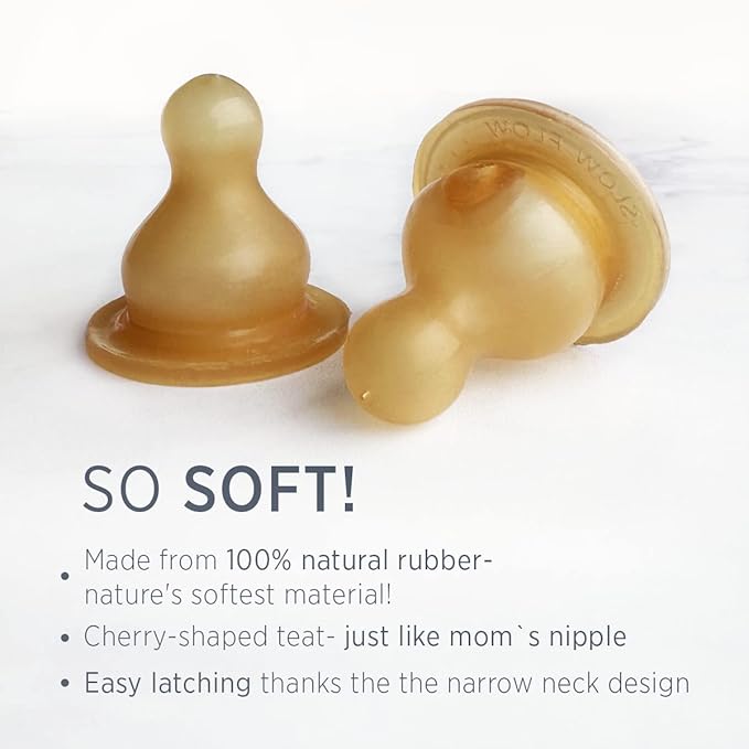 HEVEA Standard Neck Glass Baby Bottles - Natural Rubber Medium Flow Nipples - Anti Colic Baby Bottles for Breastfeeding Babies - Newborn 0+ Months - BPA-Free, Two-Pack (4 Oz)