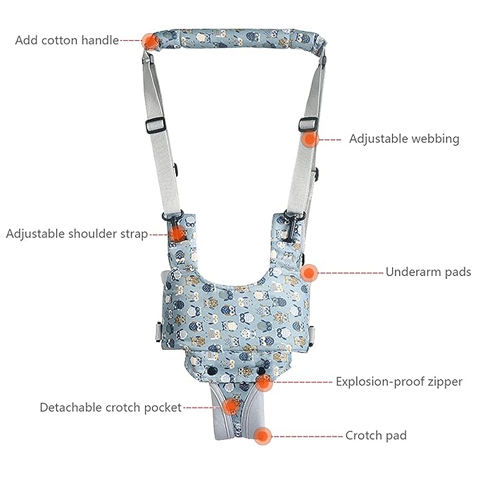 IULONEE Baby Walker, Handheld Kids Toddler Walking Harness Helper Assistant Protective Belt Child Activity Walker Adjustable Standing Up Walking Learning Helper for Toddler 7-24 Month (Blue & Grey)