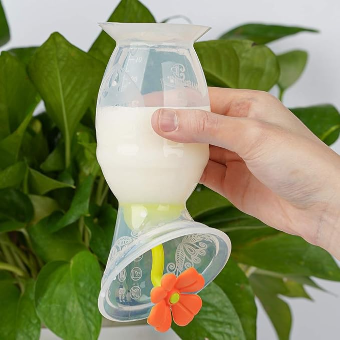 haakaa Silicone Manual Breast Pump with Suction Base and Flower Stopper 100% Food Grade Silicone BPA PVC and Phthalate Free (5oz/150ml) (Orange)