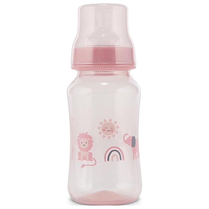 Premium 2-Pack Baby Bottles - 11 Ounce, Hourglass Shape, Fun Boys and Girls Prints, Clear Cover - BPA-Free