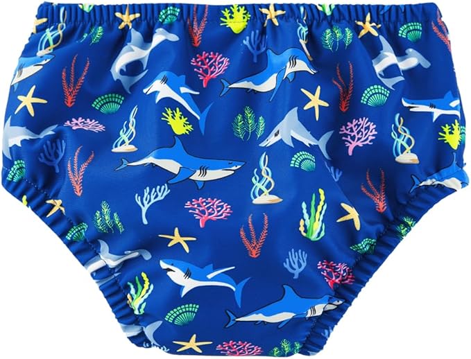 Baby Swim Diapers Reusable Washable Infant Diaper Swimsuit with Side Snap UPF 50+ Sun Protection for Pool Beach(12-18 Months,Blue Sharks)