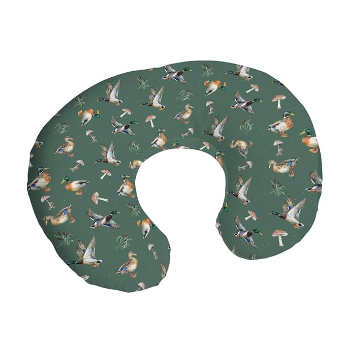 Watercolor Mallard Duck Reeds Mushroom Nursing Pillow Covers Boy Hunting Ducks Stretchy Nursing Covers for Breastfeeding Hunting Season Soft Comfortable Pillows Slipcover for Boys Girls