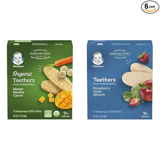 Gerber Organic & Non-Organic Gentle Teething Wafers Bundle (6 Packs)