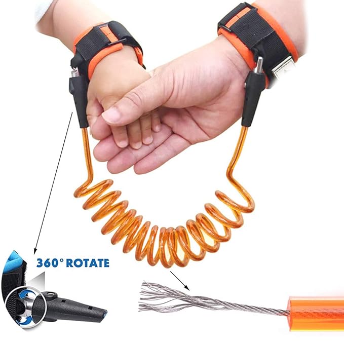 AKOAK Anti Lost Wrist Link Safety Wrist Link for Toddlers and Kids,Toddler Harness Walking Leash,Orange,1.5 Meters(4.9ft)