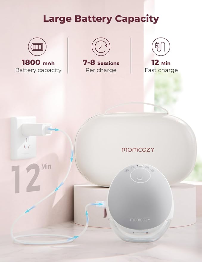 Momcozy Breast Pump Hands Free Upgraded Mobile Flow | M9, App Discreet Control with Personalized Multi-Modes & 15 Levels, Wearable Breast Pump 24mm, 2 Pack Gray