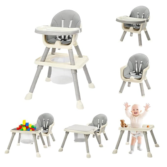 JOYMOR 7 in 1 Convertible Baby High Chair for Babies and Toddlers, Table and Chair Set, Infant Eating Highchair with Leather Seat Cushion