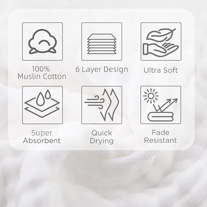 PENG'S M Muslin Baby Burp Cloths 6-Pack Organic Cotton Washcloths 20 by 10 Inches Cloths 6 Layers Super Soft Funny Forest