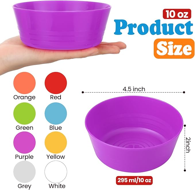 Foaincore Kids Plastic Bowls 10 oz Cereal Snack Microwave Dishwasher Safe Toddler Bowls Kids Colorful Snack Children Salad Dessert Soup Supplies (Multicolor,24 Pcs)