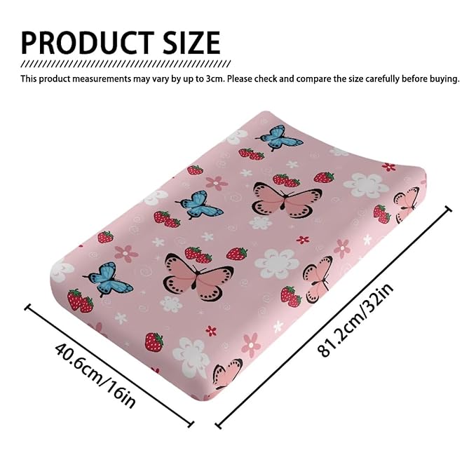 ZDCUSTOM Pink Butterfly Diaper Changing Pad Cover for Girls, Soft Changing Station Covers, Changing Pad Sheets, Stretchy Changing Pad Covers Washable