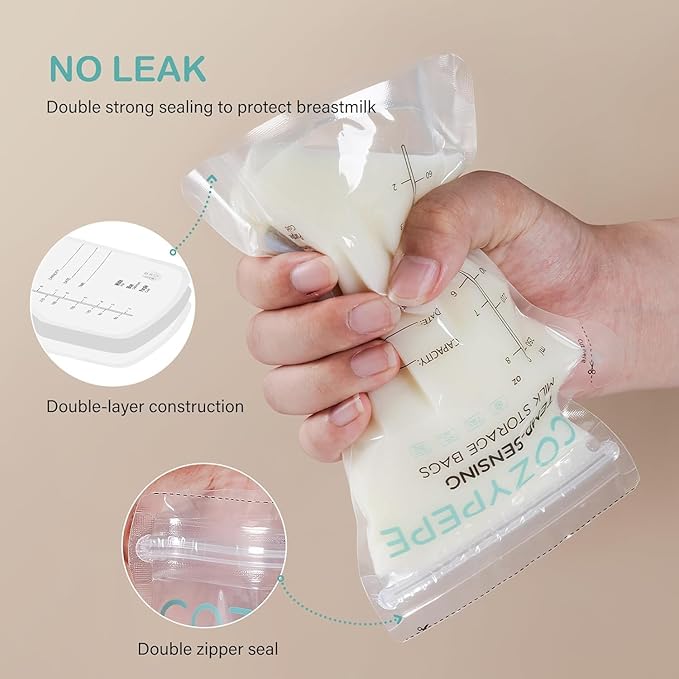 50 Pcs Breastmilk Storage Bags, 8OZ Breast Milk Storing Bag with Pour Spout, Temperature-Sensing Color Change Milk Bag for Convenient Breastfeeding, No Leak Presterilized for Freezer