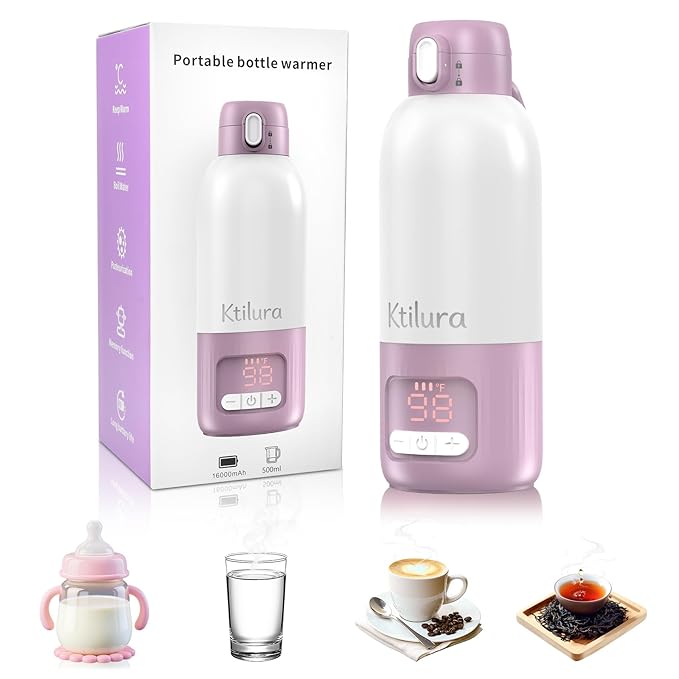 Portable Bottle Warmer for Travel,Fast Heating Milk Warmer On The Go,17 OZ Water Warmer for Breast Milk, Formula,Water,Temp Control 98°F -212°F,Baby Essentials for Outdoor Airplane Car Journey