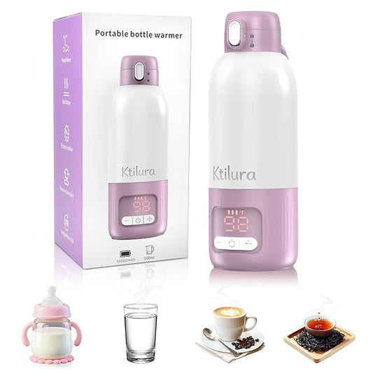 Portable Bottle Warmer for Travel,Fast Heating Milk Warmer On The Go,17 OZ Water Warmer for Breast Milk, Formula,Water,Temp Control 98°F -212°F,Baby Essentials for Outdoor Airplane Car Journey