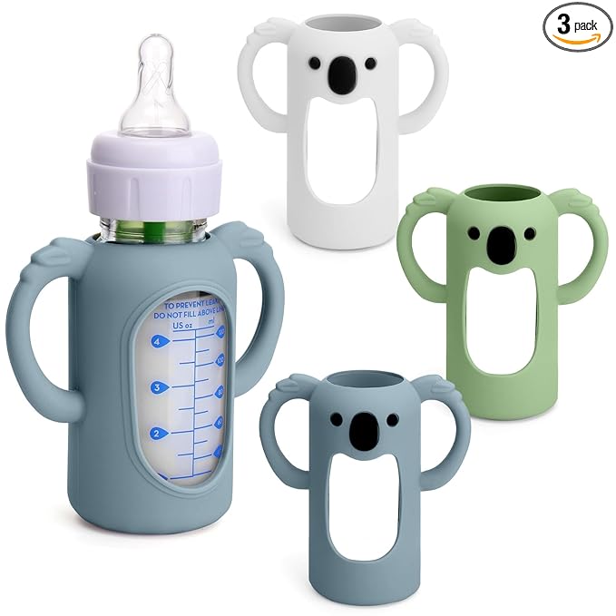 3 Pack Silicone Sleeves for Dr. Brown's Glass Bottles 4 OZ - Anti Breakage Baby Bottle Holder, Compatible with Dr. Brown's Glass Bottles for Babies with Handle(Not Compatible with Other Products