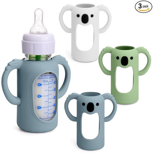 3 Pack Silicone Sleeves for Dr. Brown's Glass Bottles 4 OZ - Anti Breakage Baby Bottle Holder, Compatible with Dr. Brown's Glass Bottles for Babies with Handle(Not Compatible with Other Products