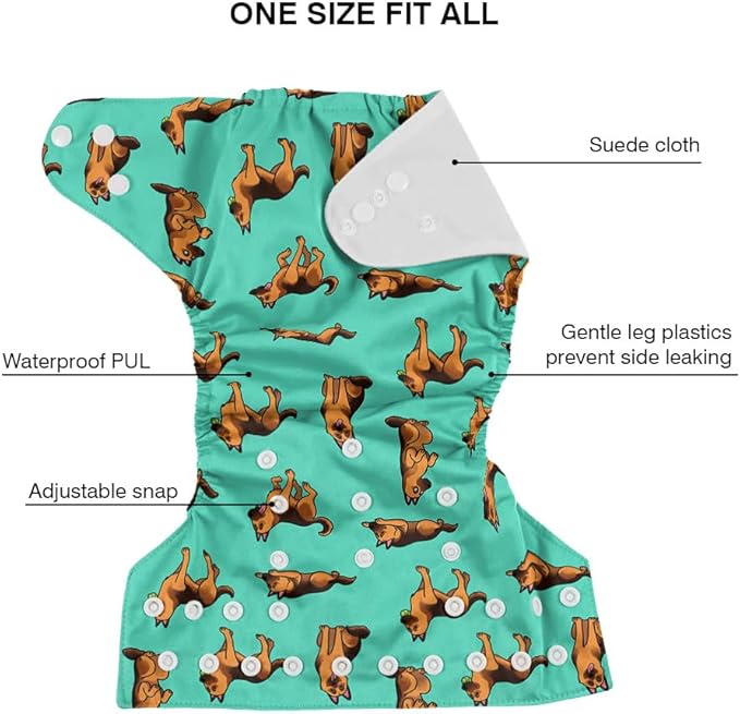 WIRESTER Set of 2 Baby Cloth Diaper One Size Adjustable Washable Reusable Cloth Pocket Diaper for Baby - German Shepherd Funny Playful Postures