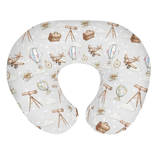 Adventure Nursing Pillow Covers for Boy Girl Travel Planes Compass Luggage Globe Explore Nursing Pillow Slipcovers for Breastfeeding Pillows Holiday Vacation Soft Stretchy Covers for Newborn Infant