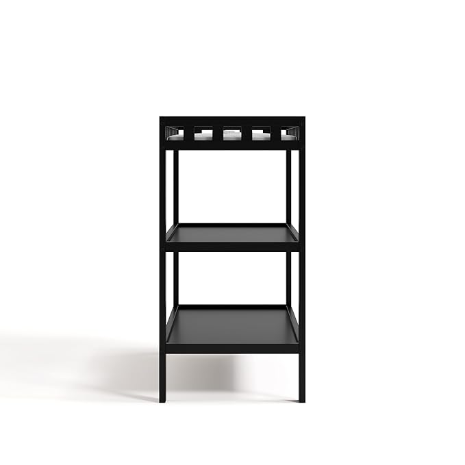 Storkcraft Morningside Changing Table (Black) – GREENGUARD Gold Certified Baby Changing Table, Includes Waterproof Diaper Changing Pad, Easy 30-Minute Assembly, 2 Open Shelves for Storage