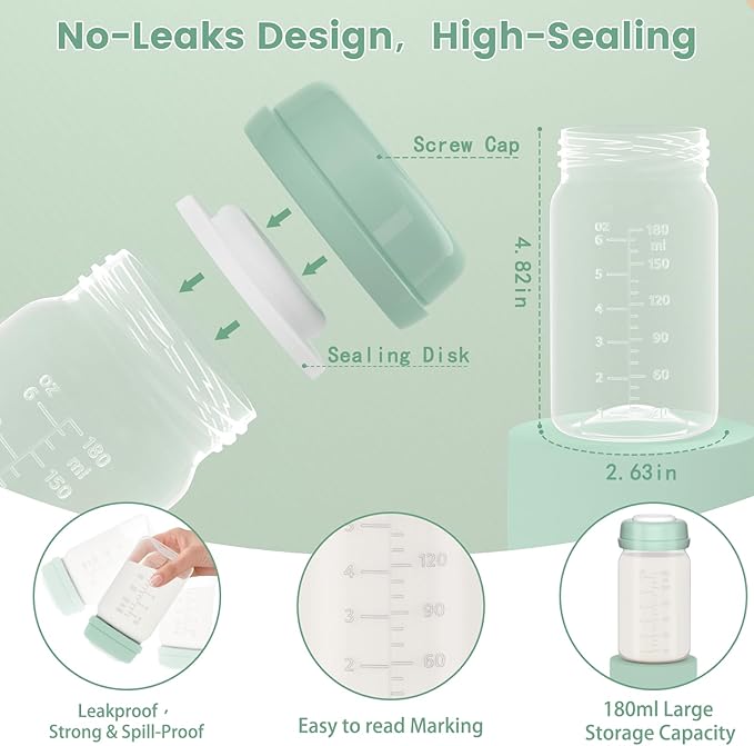 2pcs Breast Milk Storage Bottles 6oz/180ml Compatible with Spectra S1 S2 9 Plus,Motif Luna/Ameda MYA/Bellababy Pumps, Wide-Neck Collection Bottle Container for Fridge, Pumping Bottles