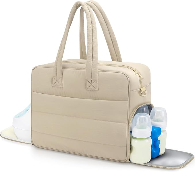 Breast Pump Bag with Insulated Breast Milk Cooler Pocket, Fits Spectra S1/S2 & Most Pumps, Water‑Resistant Work & Travel Tote with 15.6" Laptop Sleeve, Stroller Straps, Luggage Sleeve & Ice Pack,Camel