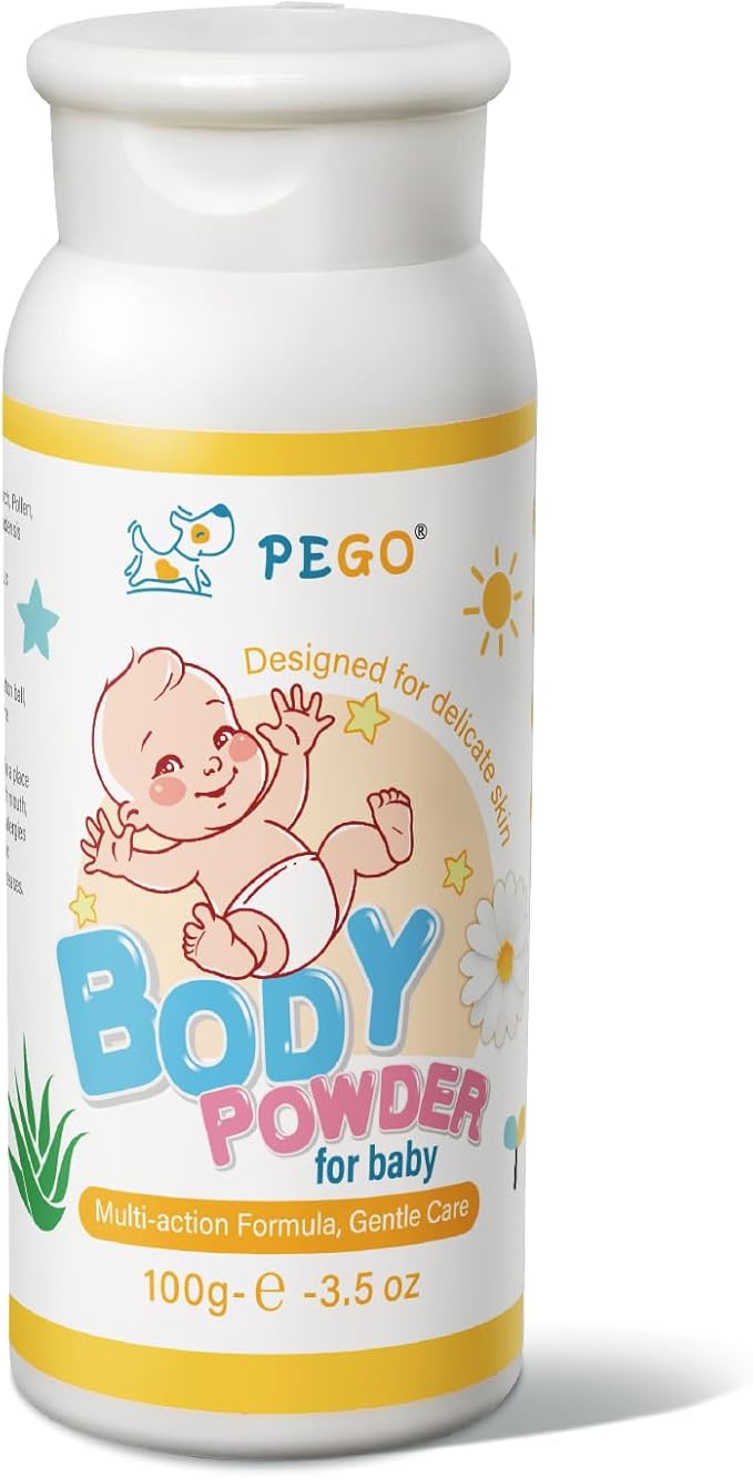 PEGO Baby Body Powder,Talc-Free Cornstarch Powder,Prevent Heat Rash,Diaper Rash,with Zinc Oxide,Vitamin E,Aloe and Chamomilla,Anti-Chafing & Itch Relief,Non-Irritating,Calming Skin Care(1pack)