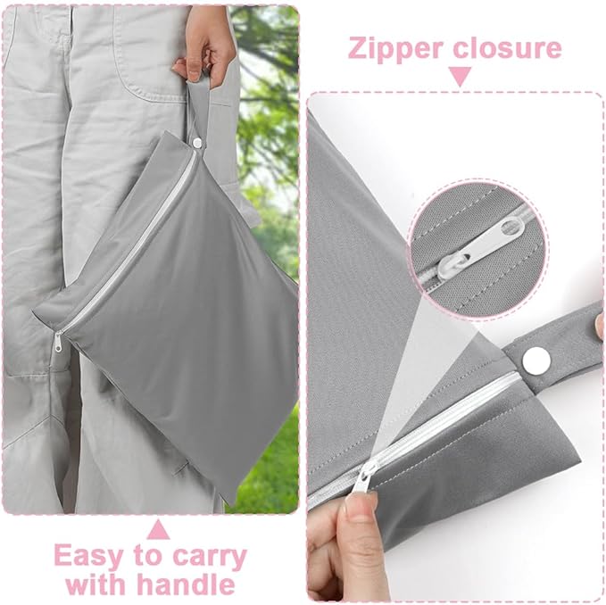 2PCS Wet Bags, Reusable Cloth Diaper Bags with Handle and Zipper, Lightweight Waterproof Travel Laundry Bag, Washable Wet Dry Bag for Baby Items Travel Beach Swimming Gym Camping(Grey&Blue)