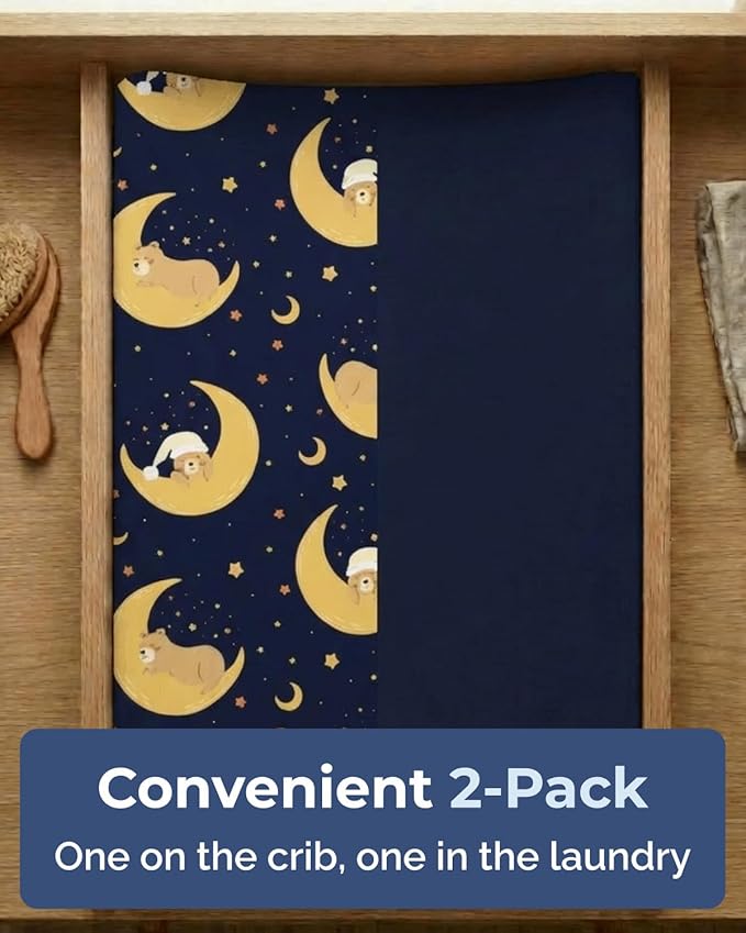 Changing Pad Cover - Pack of 2 Soft Unisex Diaper Change Microfiber Table Sheets - Fits 32"x16" Contoured Pad - Changing Pad Cover for Baby Boys & Girls - Snug, Machine Washable - Oeko-Tex, Moon Bear