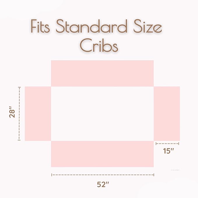 Ruffled Crib Bed Skirt, Baby Crib Skirt Girl, 52"x28" with 15" Drop Nursery Bedskirt, Cotton Bed Skirt, Oeko TEX Certified Cribs Dust Ruffle, Crib's Accessories Girl (Pink Bed Skirt)
