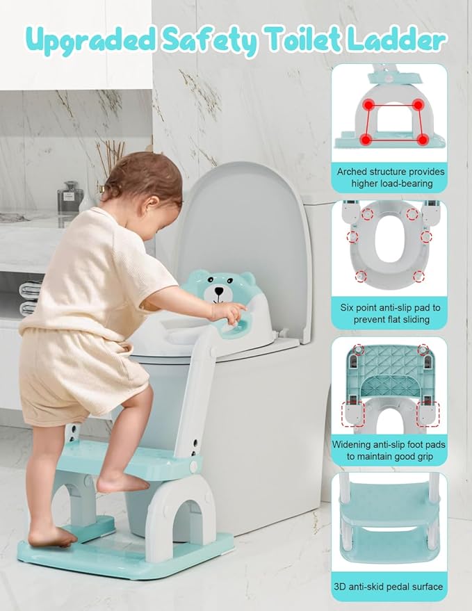 Potty Training Seat with Step Stool, Toddler Potty Training Toilet Seat with Non-Slip Step Splash Guard Safety Handles and Waterproof Cushion, 2 In 1 Toddler Potty Seat