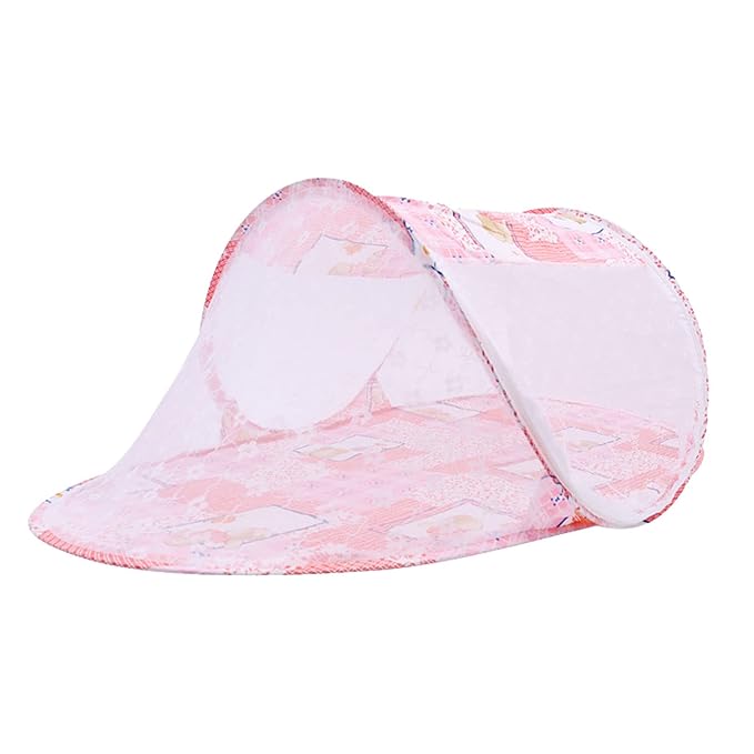 Baby Crib Net Tent, Zipper Closure Folding Portable Breathable Baby Bed Net Cover for Infant (Pink)