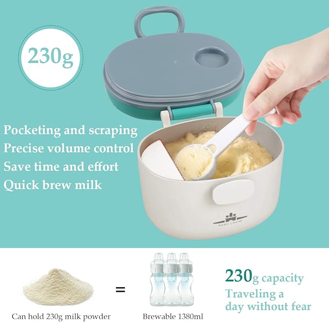 1Pcs Baby Formula Dispenser with Scoop and Leveller, Portable Milk Powder Container, Cute Formula Travel Container for Outdoor and Room Use (Green, 230g)