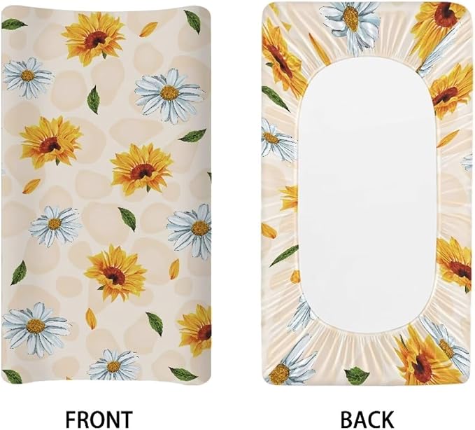 Sunflower Daisy Changing Pad Cover for Baby Lightweight Breathable Diaper Changing Mat Cover Waterproof Stretchy Changing Table Cover Fit 32"x16" Contoured Pad