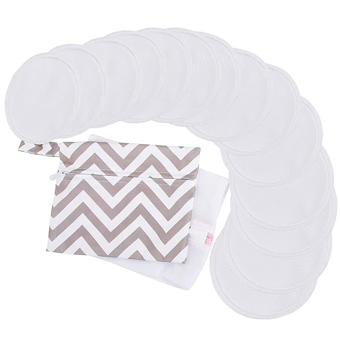 14-Pack Reusable Nursing Pads for Breastfeeding - Soft & Absorbent 4-Layers Washable Breast Pads for Leaking Milk, Viscose from Bamboo Breastfeeding Essentials, Nipple Covers (Soft White, XL5.5")