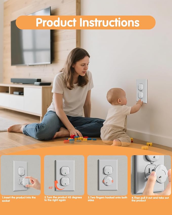 Outlet Covers Baby Proofing, 40 Pack Plug Covers Baby Proofing, Outlet Plug Covers for US 3-Prong to Prevent Electric Shock, Outlet Covers for Home, Office, School, Toddlers & Babies, White