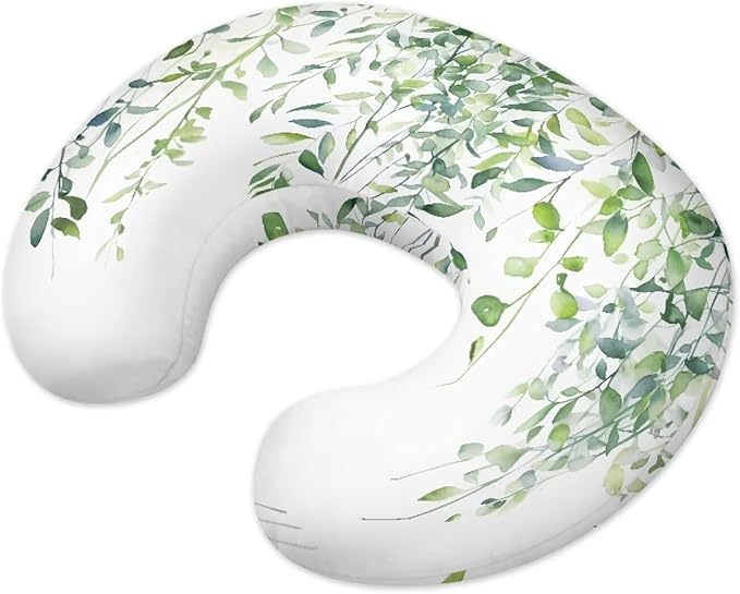 Nursing Pillow for Baby Girl，Nursing Pillow Cover Stretchy，Soft Fabric Fits Snug On Infant, Washable & Breathable，Fits The Original Support for Breastfeeding Green Leaf