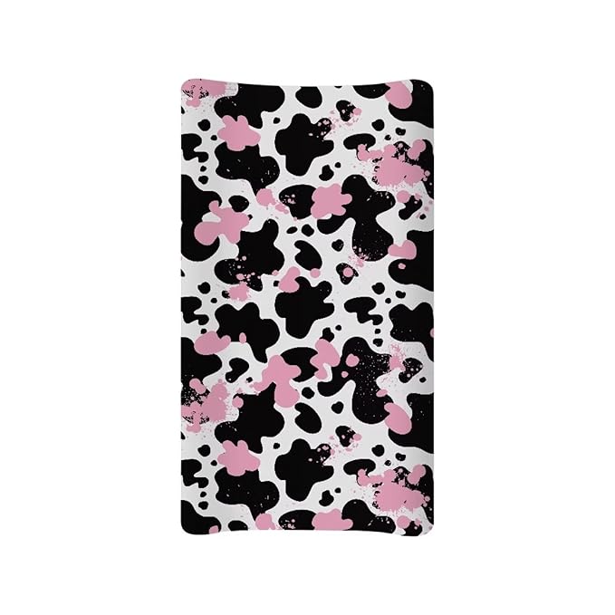 Cow Changing Table Cover for Baby Girls Diaper Changing Table Cover Soft Washable Stretchy Changing Mat Sheet Cover Black Pink