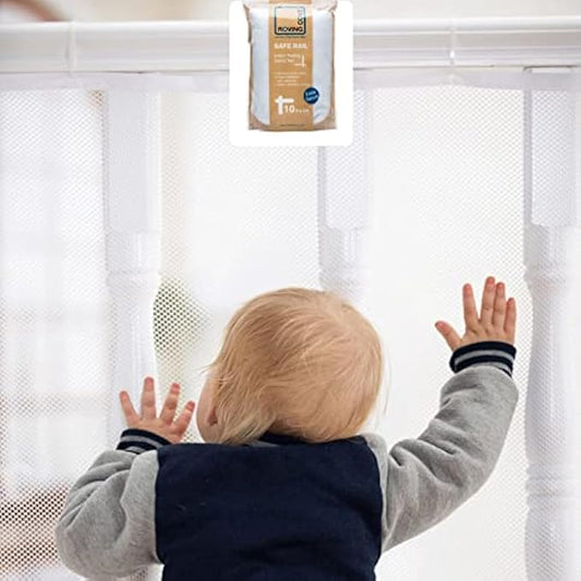Roving Cove Stair Banister Guard 5ft x 3ft, Railing Safety Net for Baby Proofing, Child Safety Stairway Cover, Balcony Mesh Netting, Pearl White