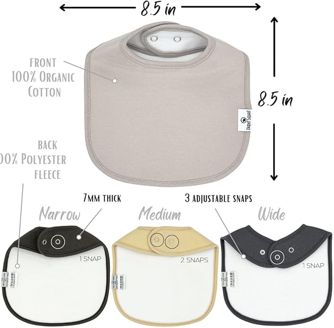 DiaperSquad's 100% Organic Cotton Baby Drool Bibs, Super Absorbent & Adjustable Baby Bibs for Drooling and Teething