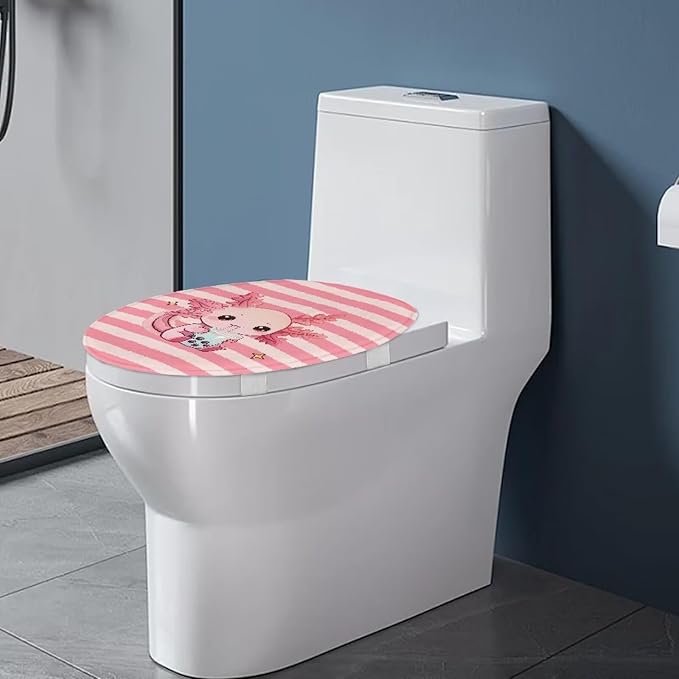 Cute Cartoon Axolotl Toilet Seat Lid Cover Flannel Fabric Toilet Seat Covers Kids Bathroom Decor Toilet Dust Cover Keep Clean Tidy Universal for Most Toilet Bowl Lids Pink