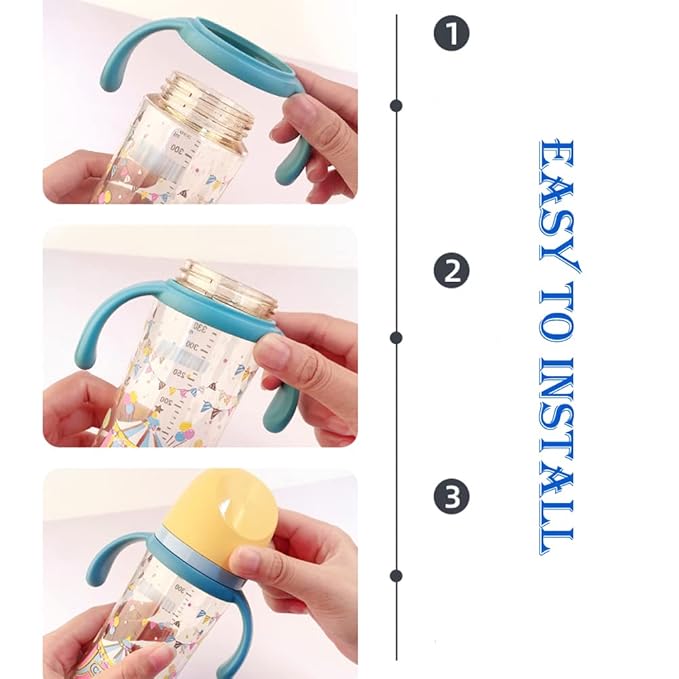 Pack of 5, Bottle Handles Grips Compatible with Pigeon Wide Neck Nursing Bottles and Silicone Coating Glass Bottles