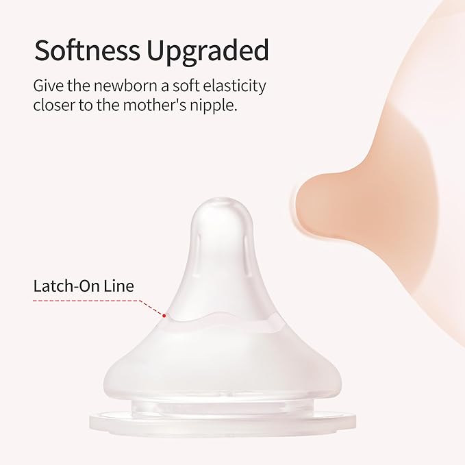 Pigeon Glass Baby Bottle(5.4 Oz, Pack of 2) with 4 Latch-On Line Silicone Nipples, Newborn Feeding Set(0~3M)