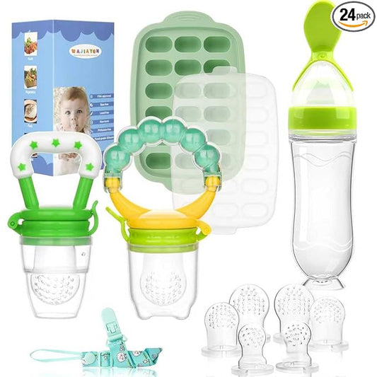 Baby Fruit Feeder & Baby Breastmilk Popsicle Molds-WAJIAYON Silicone Babies Food Freezer Tray Storage Containers, Infant Food Pacifier Feeder and Teether Infant Teething Feeders-Green