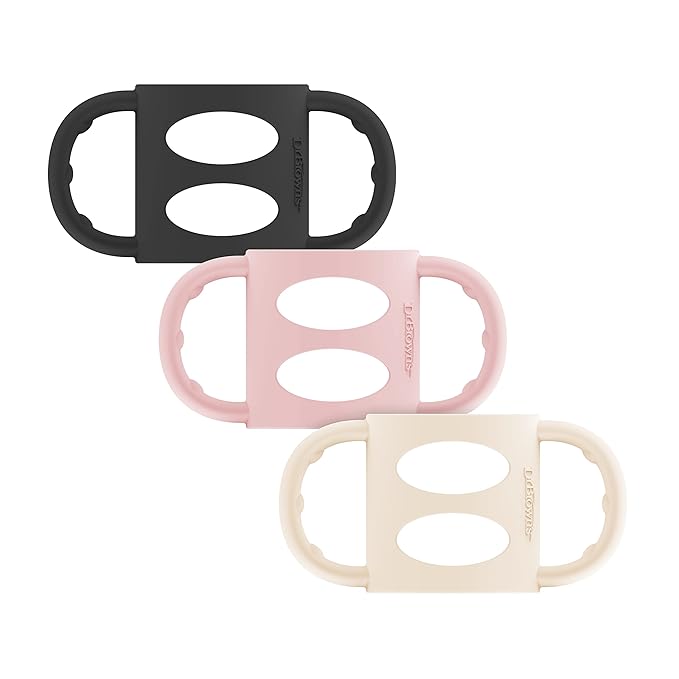 Dr. Brown’s Silicone Handles & Level 3 Narrow Baby Bottles, 3 Pack Pink/Ecru/Black Handles, 6 Pack Medium-Fast Flow 100% Silicone Nipples