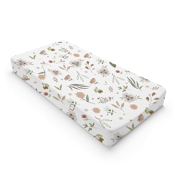 Boho Floral Changing Pad Covers for Baby Boy Girl 32''x16'' Greenery Flowers Leaves Unisex Fitted Changing Table Sheets Wild Flowers Comfort Soft Breathable Nursery Cradle & Bassinet Sheets