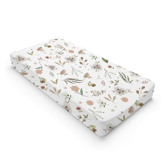 Boho Floral Changing Pad Covers for Baby Boy Girl 32''x16'' Greenery Flowers Leaves Unisex Fitted Changing Table Sheets Wild Flowers Comfort Soft Breathable Nursery Cradle & Bassinet Sheets