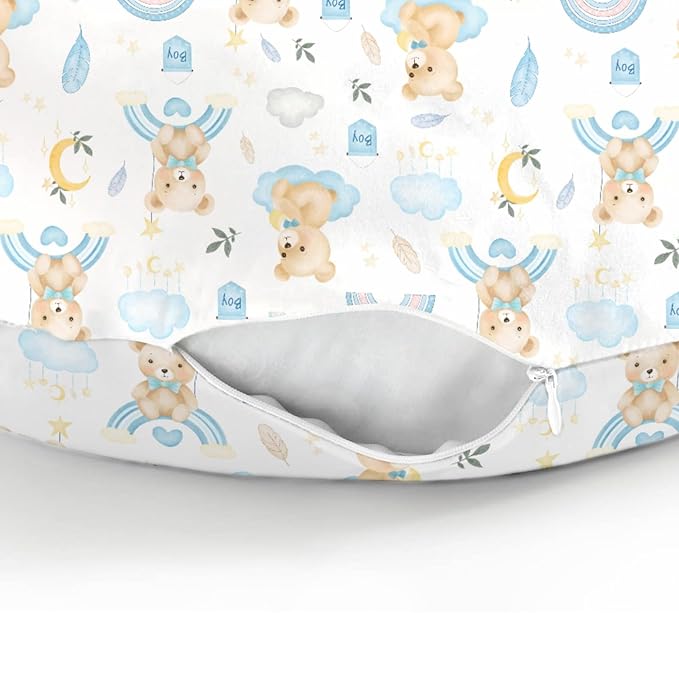 Watercolor Bear Rainbow Blue Baby Nursing Pillow Covers for Girl Boy Cute Bears Moon Stars Clouds Nursery Slipcovers for Breastfeeding Pillows Pastel Animal Soft Stretchy Cover for Newborn Infant