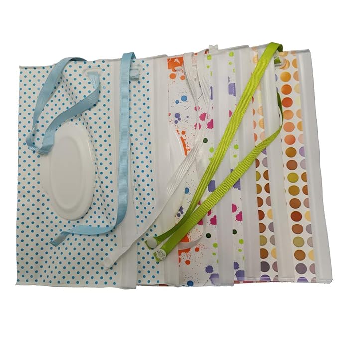 6 Pack Portable Wet Wipe Pouch Dispenser,Reusable & Refillable Portable Baby Lightweight Wipes Holder Case,Handy & Eco Friendly Travel Wipes Bag (Blue Dot & Color Dot & Color Inkjet)