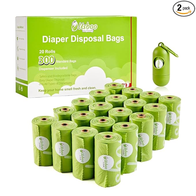 USBOO Disposable Diaper Bags for Baby, 20 Refill Rolls/300 Bags Waste Bags with Dispenser, Convenient and Quick Diaper Disposal, Unscented