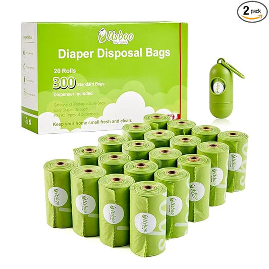 USBOO Disposable Diaper Bags for Baby, 20 Refill Rolls/300 Bags Waste Bags with Dispenser, Convenient and Quick Diaper Disposal, Unscented