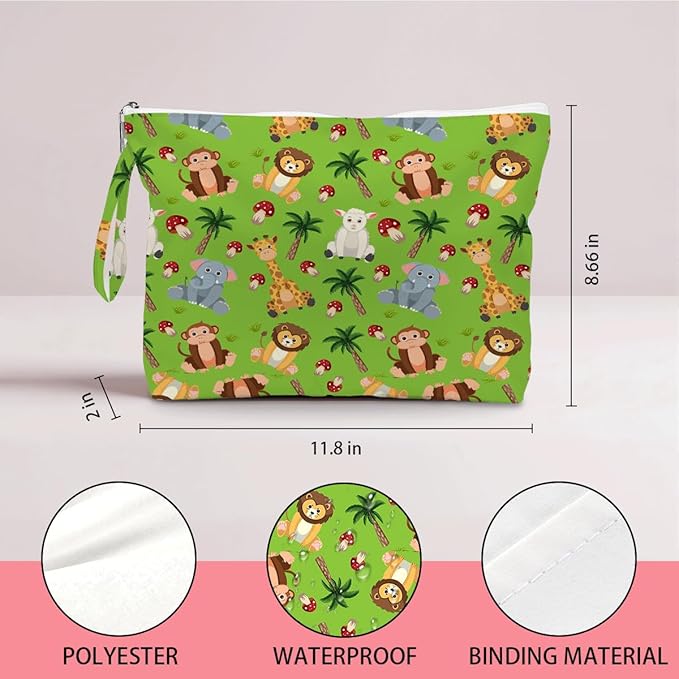 Wet Dry Bag, Wet Bag for Swimsuit, Diaper Sunscreen Large Zipper Pouch Waterproof Pouch, Beach Bags for Women, Jungle Cartoon Animal Patterns, Gifts for Ladies Girls Friends Colleagues and Sisters