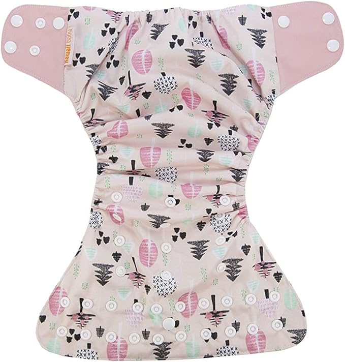 KaWaii Baby Reusable Cloth Diaper Bundle- 4 Printed Snap + 8 Premium Diaper Inserts One Size Adjustable Newborn to Potty Trained Toddler - Sun Shower